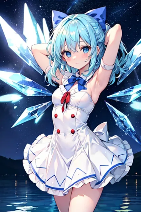 Cirno dancing on a quiet lake at Christmas　White Christmas　quiet night lake　Powdery snow falls　Christmas tree　Christmas Cake　illumination　Meteor Shower　　My breasts are small　Clothes are default