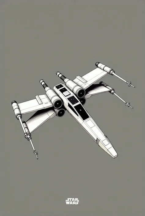 "A minimalist digital art piece of the iconic X-Wing starfighter, featuring bold, simplified shapes and sharp contrast. The X-Wing is rendered in clean, geometric forms, with the sleek, elongated fuselage and the wings spread apart in their distinctive X c...