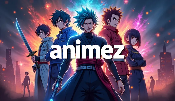 Create a cover for my YouTube channel, written in the center "AnimeZ" with several characters from famous animes