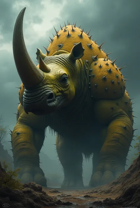 combine rhinoceros with Jackfruit skin, epic and scary looking