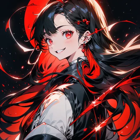 1girl,(((Perfect Anatomy、The best dynamic composition、Super detailed、Best Quality、Masterpiece、Official Art、)))Anime Art、Black Sailor Suit、Red and black sword、A sword that has turned red from absorbing blood、Double-handed sword、A sheath carried diagonally a...