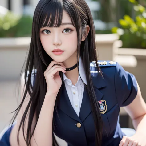 a close up of a woman in a uniform posing for a picture, beautiful high school girl, neat hair with bangs, sakimichan, she has black hair with bangs, white hime cut hairstyle, black hime cut hair, sui ishida with black hair, seifuku, sakimi chan