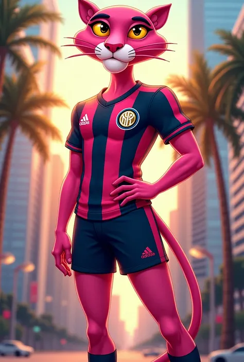 The Pink Panther in Inter Miami clothing 