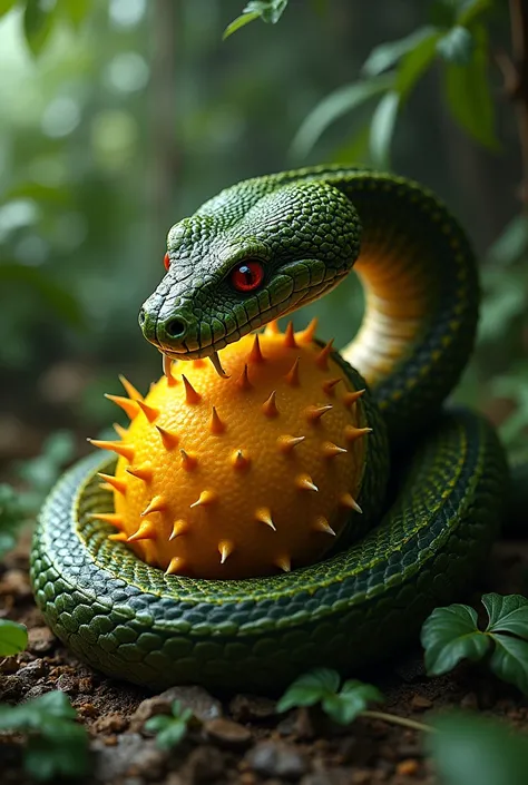 king cobra eating kiwano fruit