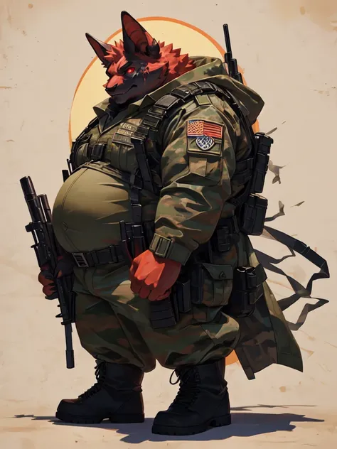 Very Extremely obese Bat with very extremely massive belly, wears boots, wears military special forces outfit, holding a knife, scars on the face, side view, extremely massive belly, red eye, fighting pose, Looking at viewer 