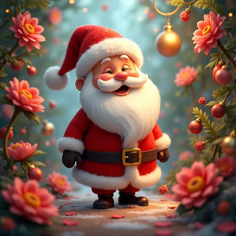 There is a cartoon image，There is a detailed soft Christmas painting, Cute and detailed digital art, a beautiful art illustration, beautiful digital art, surreal flowers santa claus, adorable digital art, cute and detailed art, beautiful digital art, highl...