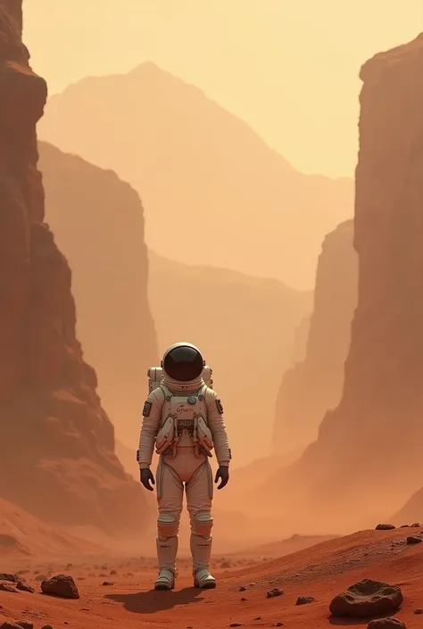 man in astronaut suit on planet mars 