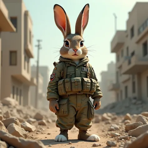 A RABBIT SOLDIER IN ISRAELI UNIFORM IN THE GAZA STRIP
