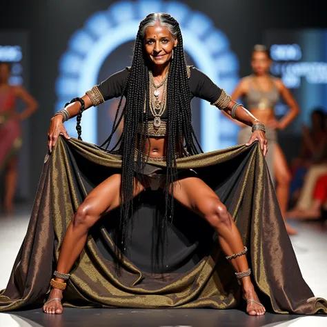 (((((EXTREME NSFW))))),((((((Extreme genetal areas are highly visible))))))),(((((Extreme sexual intimate image))))))),in thiegh fashion show.eldery indian woman contestant,dressed in traditional attire, she totally raised her dress upto her hip,making bea...