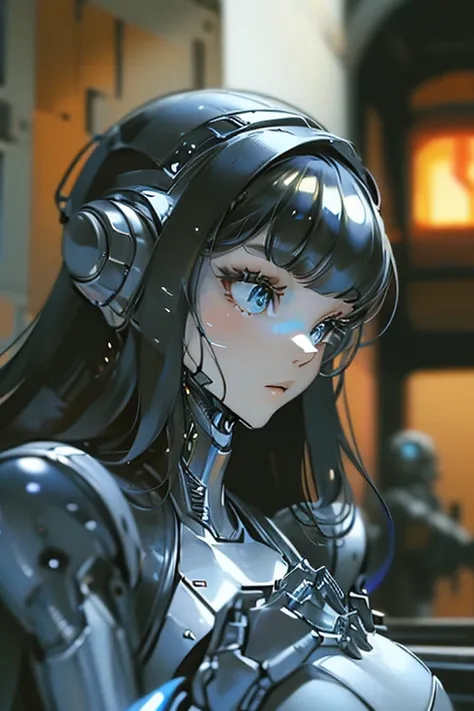 (masterpiece),(Highest quality),(Super detailed),(Best illustrations),(Best Shadow),(Absurd),(Detailed Background),(so beautiful), 16K, 8K, 4K,(Best Shadow),robotization,woman ,big bust,Robot Joint ,Metal skin,Black robot Suit,long hair,a black robot suit ...