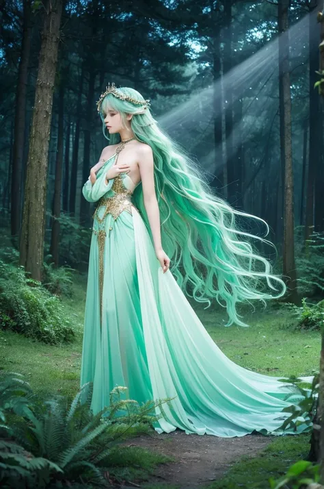 Here’s an English prompt for generating an AI video based on your updated description:

"Create a video of a mystical, fantasy-like character dressed in a knights outfit with angelic features. The character has long, flowing green hair that shimmers with l...