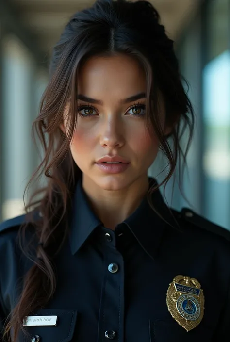 a woman police officer, 1girl, detailed facial features, beautiful detailed eyes, beautiful detailed lips, extremely detailed eyes and face, long eyelashes, detailed uniform, (best quality,4k,8k,highres,masterpiece:1.2),ultra-detailed,(realistic,photoreali...