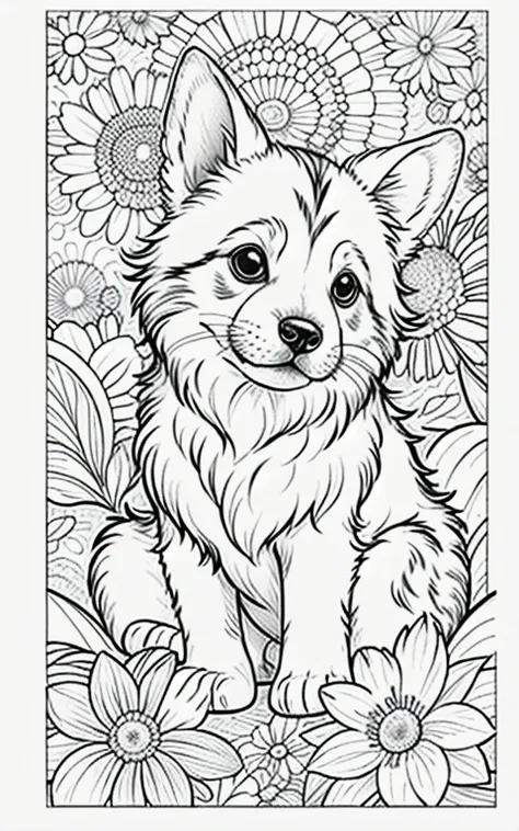 A coloring book is enough、A coloring book is enough、A coloring book is enough、High resolution animal puppy coloring book、Realistic texture、Every detail is carefully drawn