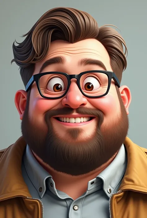 30 year old man, chubby, with beard, brown eyes, brown hair, with glasses