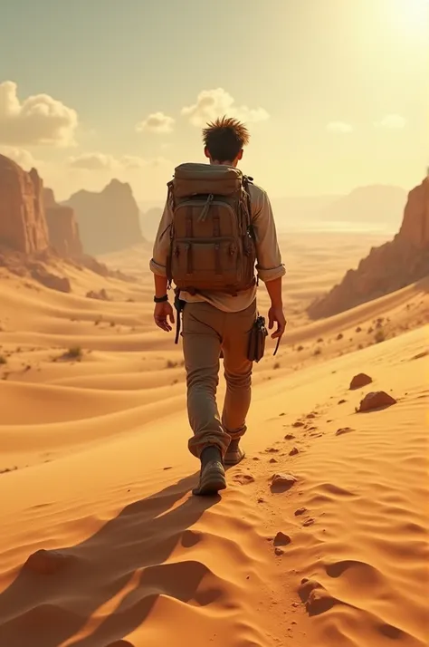 A 30-year-old young traveler traveling through the desert

