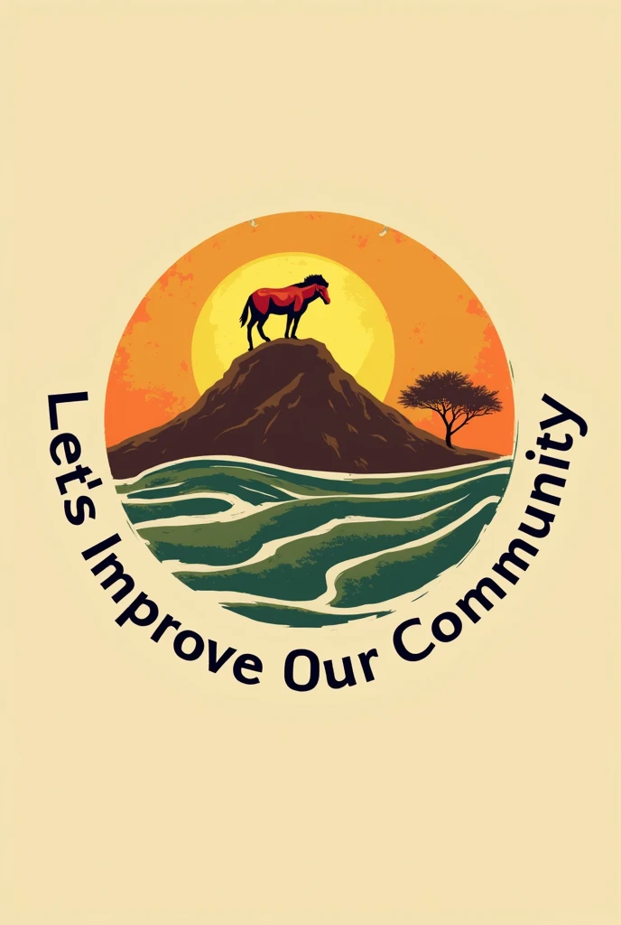 Create a  logo and write "lets improve our community" in that logo. Create a Logo for Word "RIDGE" (animals of the savannah). I need it to be a brand for t-shirt prints with nature themes and colors.
