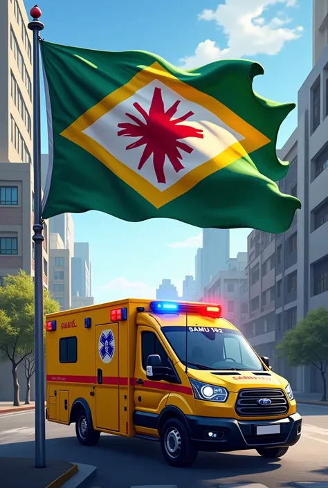 A flag of the state of Rio Grande do Sul and a SAMU 192 ambulance