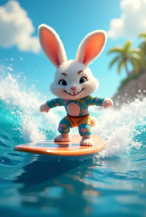 The rabbit is surfing