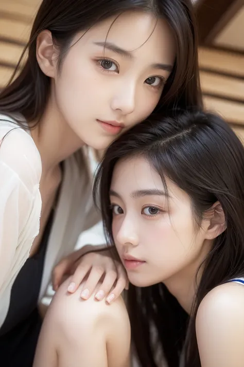 ((highest quality)), ((masterpiece)), (details), perfect face,two japanese women,teenagers don&#39;t wear makeup,standing full b...