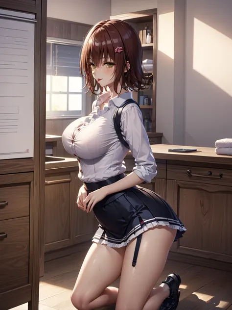 ((best quality)), ((masterpiece)), (detailed), one person,age 25,uniform,student,(mini skirt),(please open the buttons on your s...