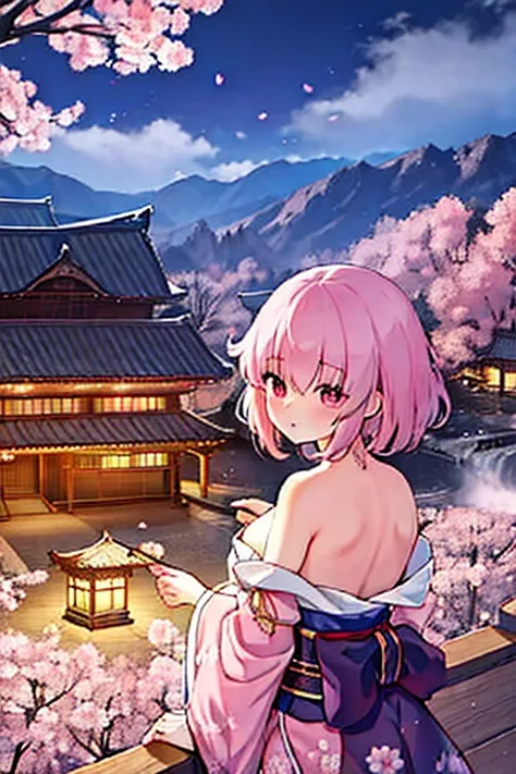 Saigyouji Yu々A child is enjoying cherry blossom viewing under the cherry tree while eating sumptuous food.　Cherry Blossoms at Night　Moonlit Night　Drinking alcohol　Cherry blossom viewing　My breasts are small　Clothes are default