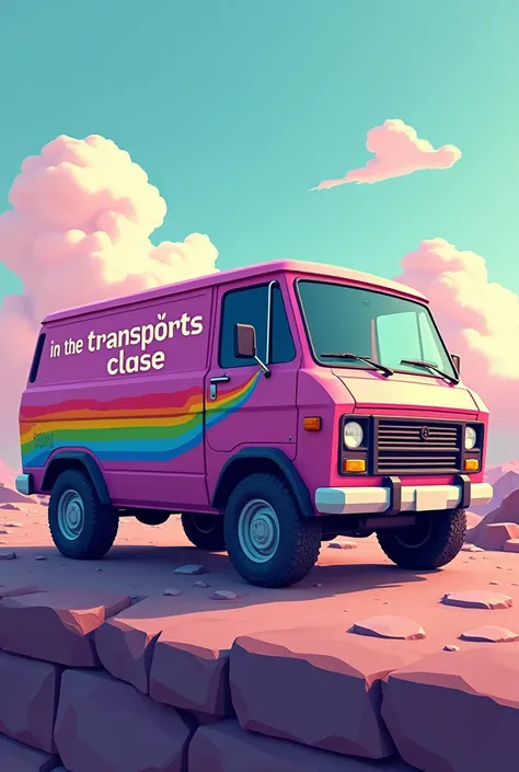 90s video game style image A van with a rainbow on the side and the name written on it
"in the Transp0rtes clause"