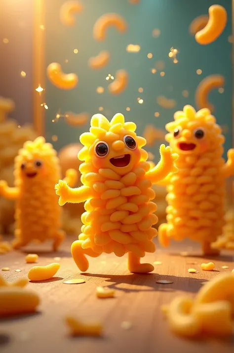 Create images of dancing macaroni for me 