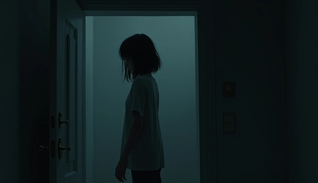 One girl, solo, Shortcuts, Black Hair, room,Anxious expression,(暗いroom),