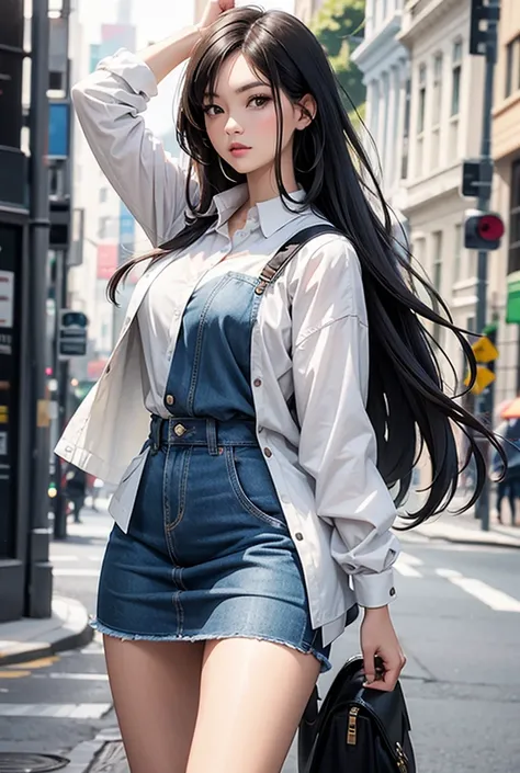 A woman wearing a white women&#39;s shirt,You can see the swelling of your breasts,Wearing jeans,One Woman,Gray Hair, ZARD&#39;s Izumi Sakai,Short Ponytail, 