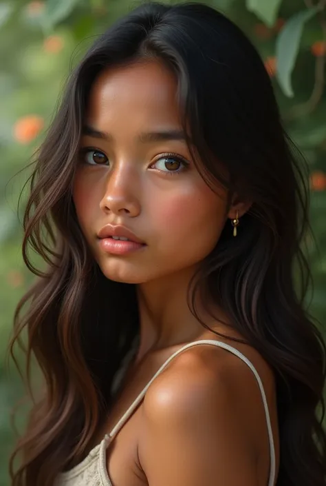 Peruvian girl with mixed skin and long hair, 