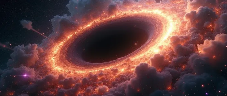 black hole like in the interstealer 2014 movie. the black hole like circle and many light