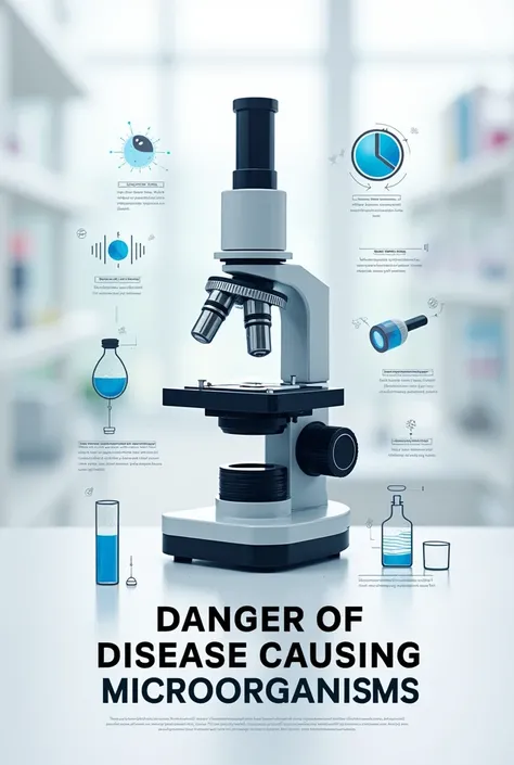 Microorganism poster Add compound microscope picture. Add text (danger of disease-causing microorganisms)