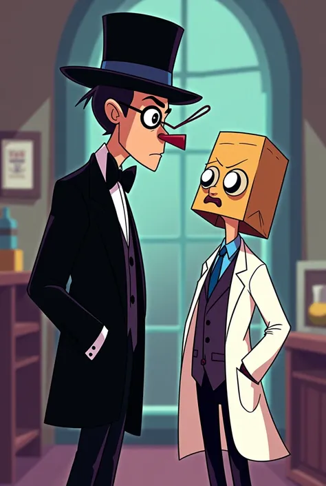 Please create black hat from Cartoon network having a love situation with doctor flug