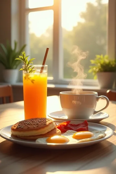 Morning breakfast with coffee and juice 
