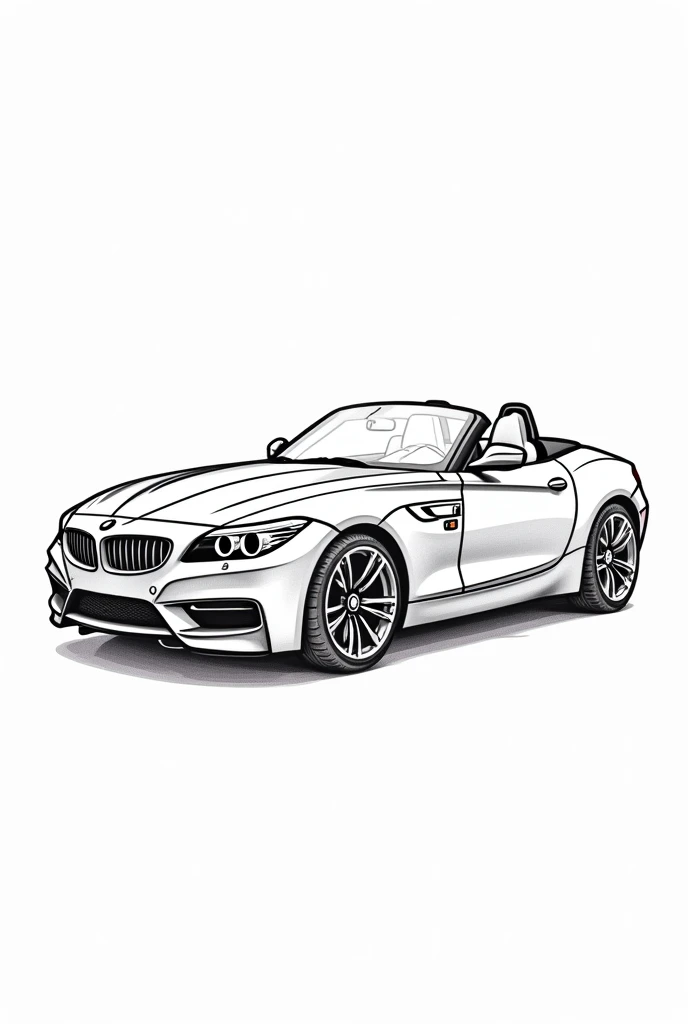 (Black and white coloring book:1.5), masterpiece, Highest quality, (without Background), High Contrast, bmw z4 e89, Line drawings without color or shading, Beautiful line drawing, The outline is a thick line,