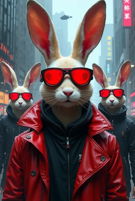 Cyberpunk red glasses hare gangs in oil painting
