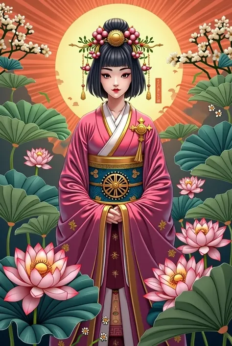 Lotus flower,天照大御god,Costume Magenta,Short Hair,Financial luck is likely to increase,god々Shii