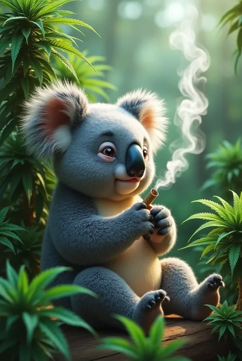 Koala smoking weed in an exotic weed jungle