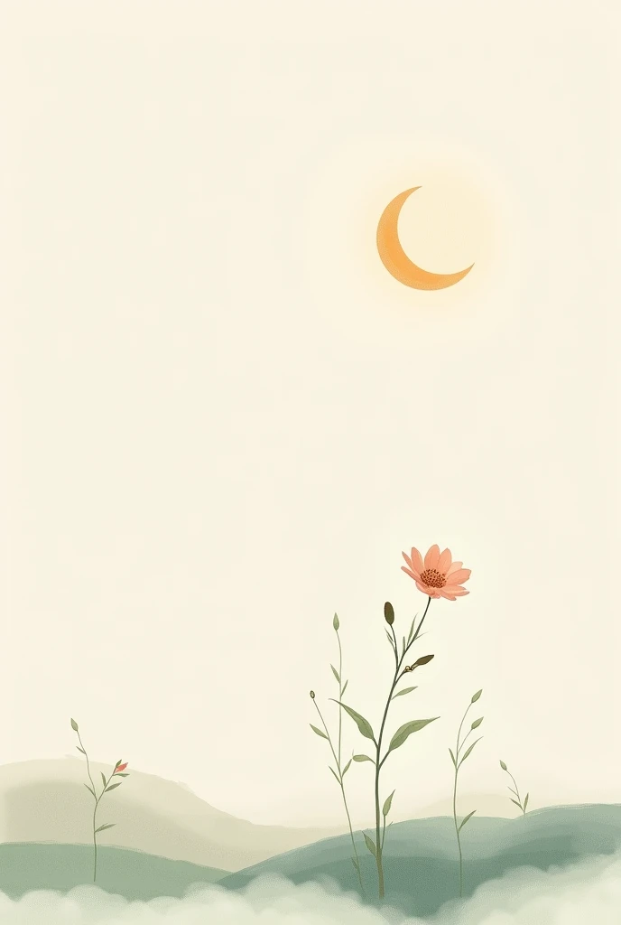 Minimalist painting showing Japanese concept. Moon and flower