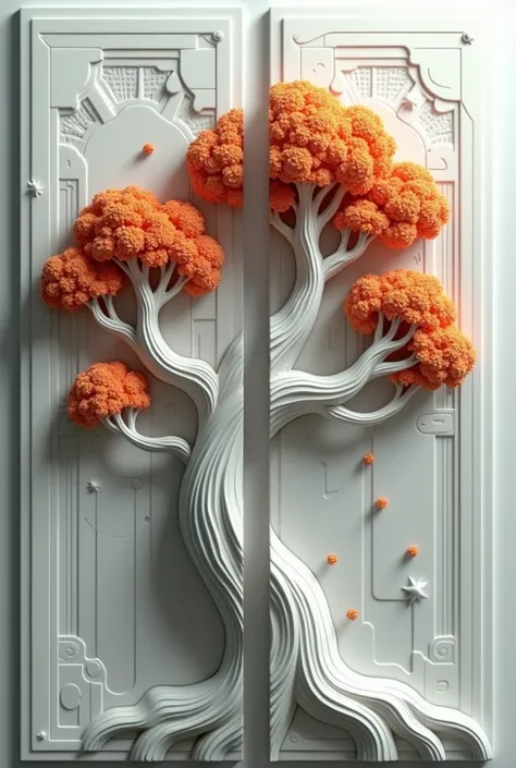 Generate Four panels tree Wallmate design. Ratio 16:9, high quality, 3d, creative, abstract,