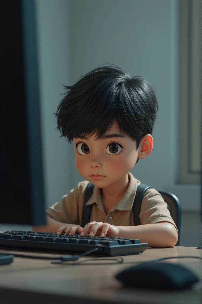 Small mature boy sitting infont of computer 