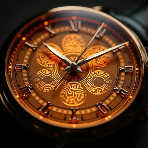 luxury pattern circle amber carved with silver Arabic number hour mark, absolute circle, back light.