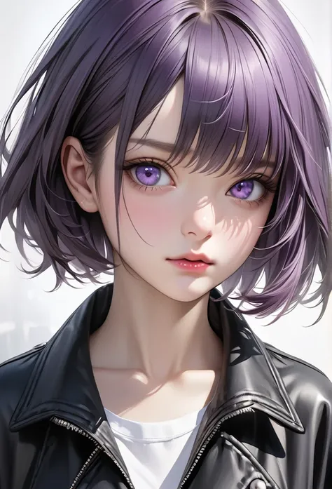 ultra-realism, 1girl, Short Hair, Purple Eyes, 