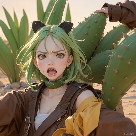 Cactus in the desert,Aggressive facial expression,(1 person:1.5)