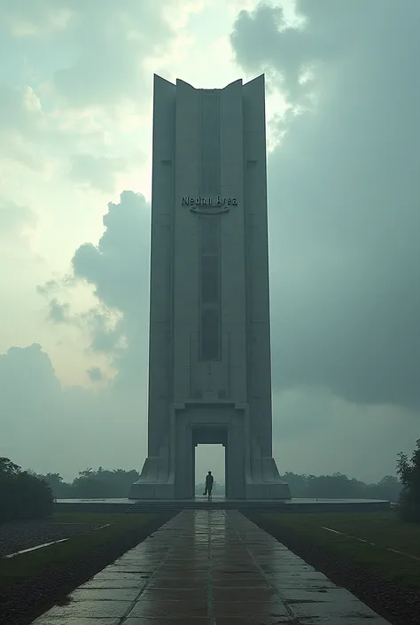 The battle continues, but the image shifts to a monument in the future, with writing "Medan Area" the solid one. Narration appears in the background. Indonesia 