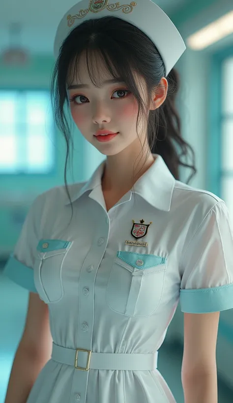 Beautiful woman,masterpiece,
High resolution, Best Quality, hyper realistic,
Photorealistic,
(decorated cosutume),
((Nurse costume:1.3)),nurse cap,
(skindentation:1.3),hospital room,
(torpedo breasts:1.3),(perfect body),
Beautiful woman with perfect figure...