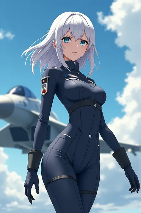 Ace combat,Anime girl White hair and ready eyes, Air Force Pilot