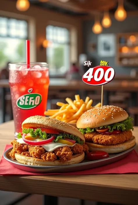 Buy one shawarma and one chicken burger cold drink and fries in just Rs 400 (image ) (deal) logo( sheen shawarma)
