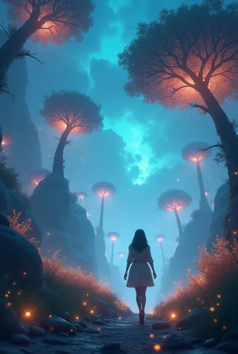 
Some led deeper into the magical world, where she could see even more wondrous sights—glowing trees, floating islands in the distance. . 