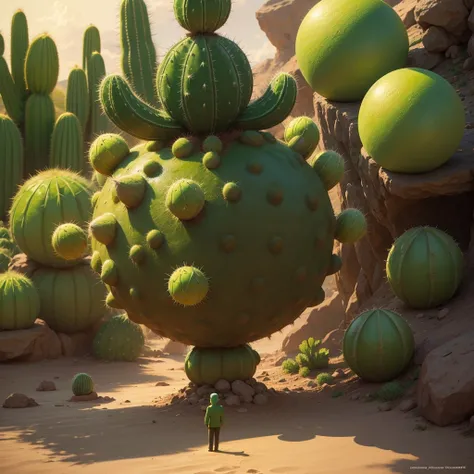 Cactus Ball Man,(alone:1.5),Full Body,Fantasy